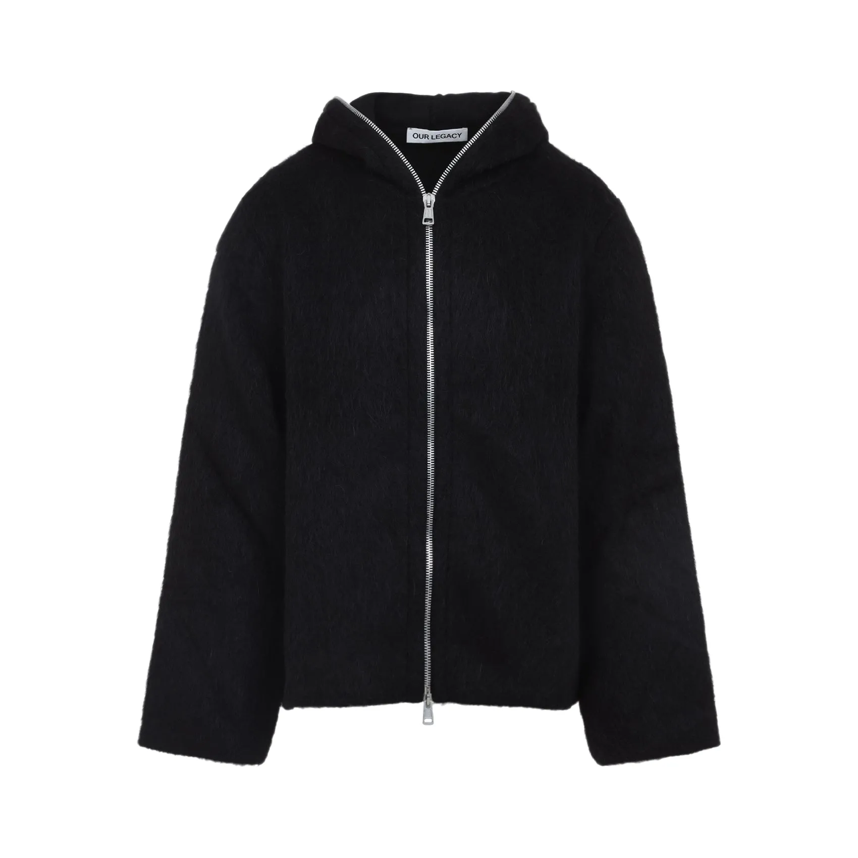 Black Wool Full Zip Hood Sweatshirt