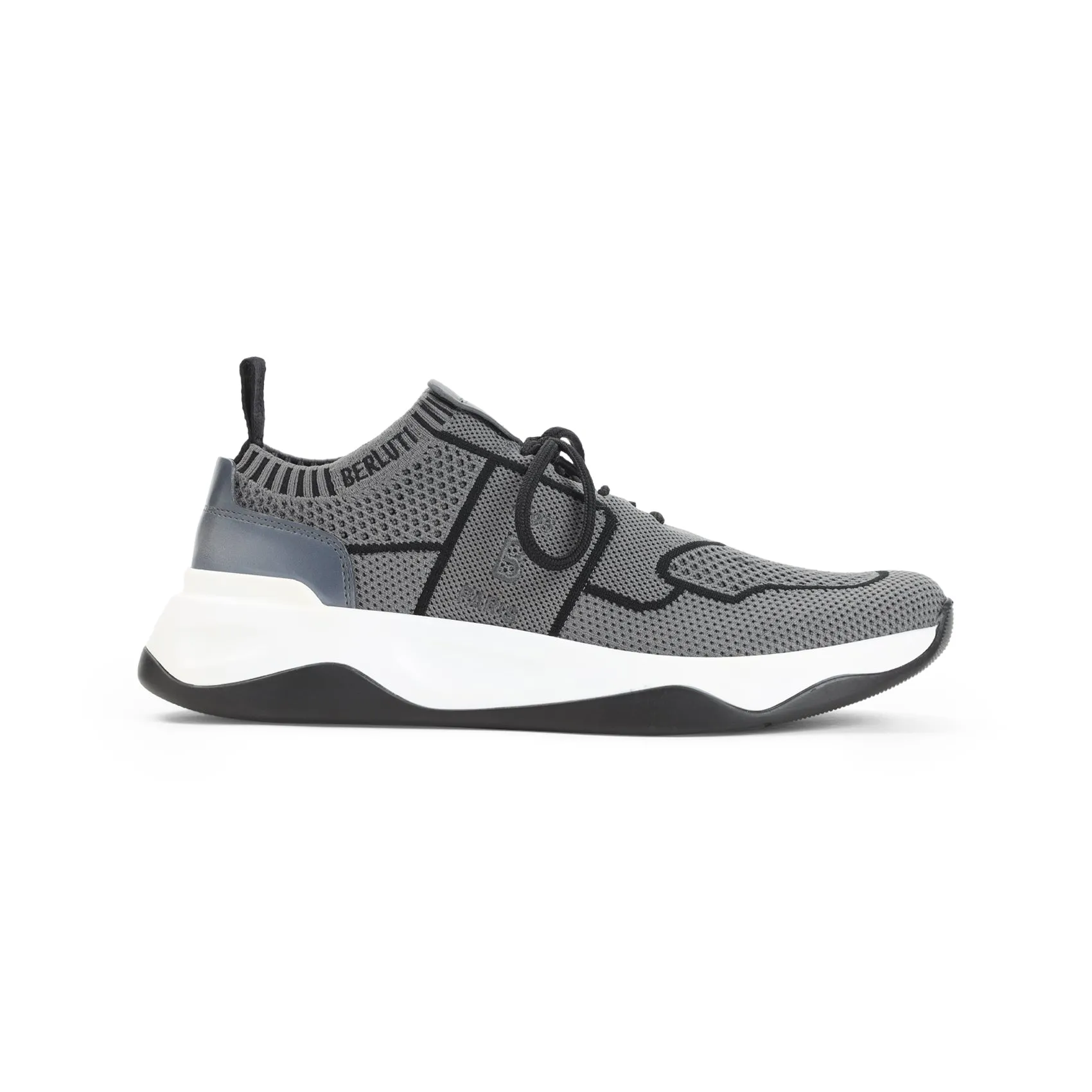 Gray Shadow Leather-Trimmed Sneakers