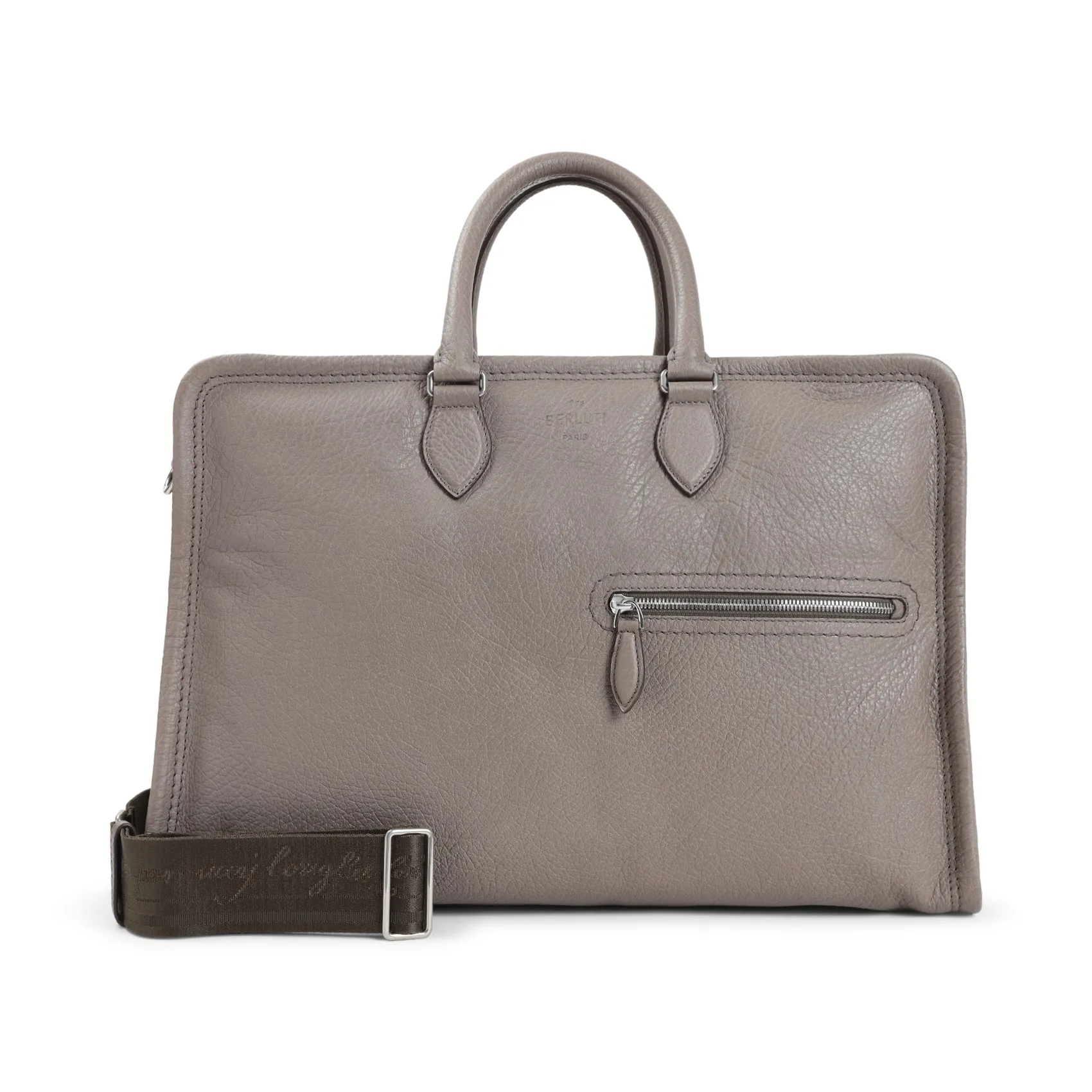 Grey Grained Leather Travel Bag