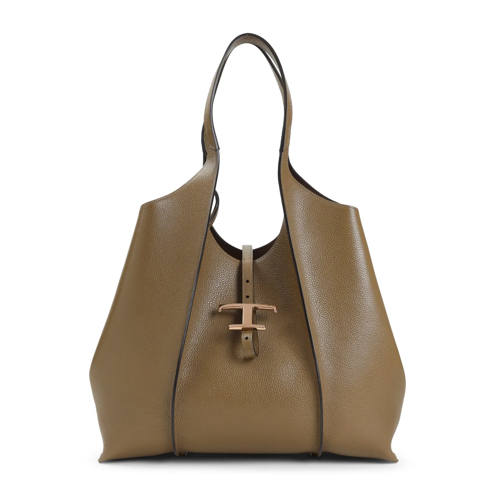 Brown T Timeless Grained Leather Shoulder Bag