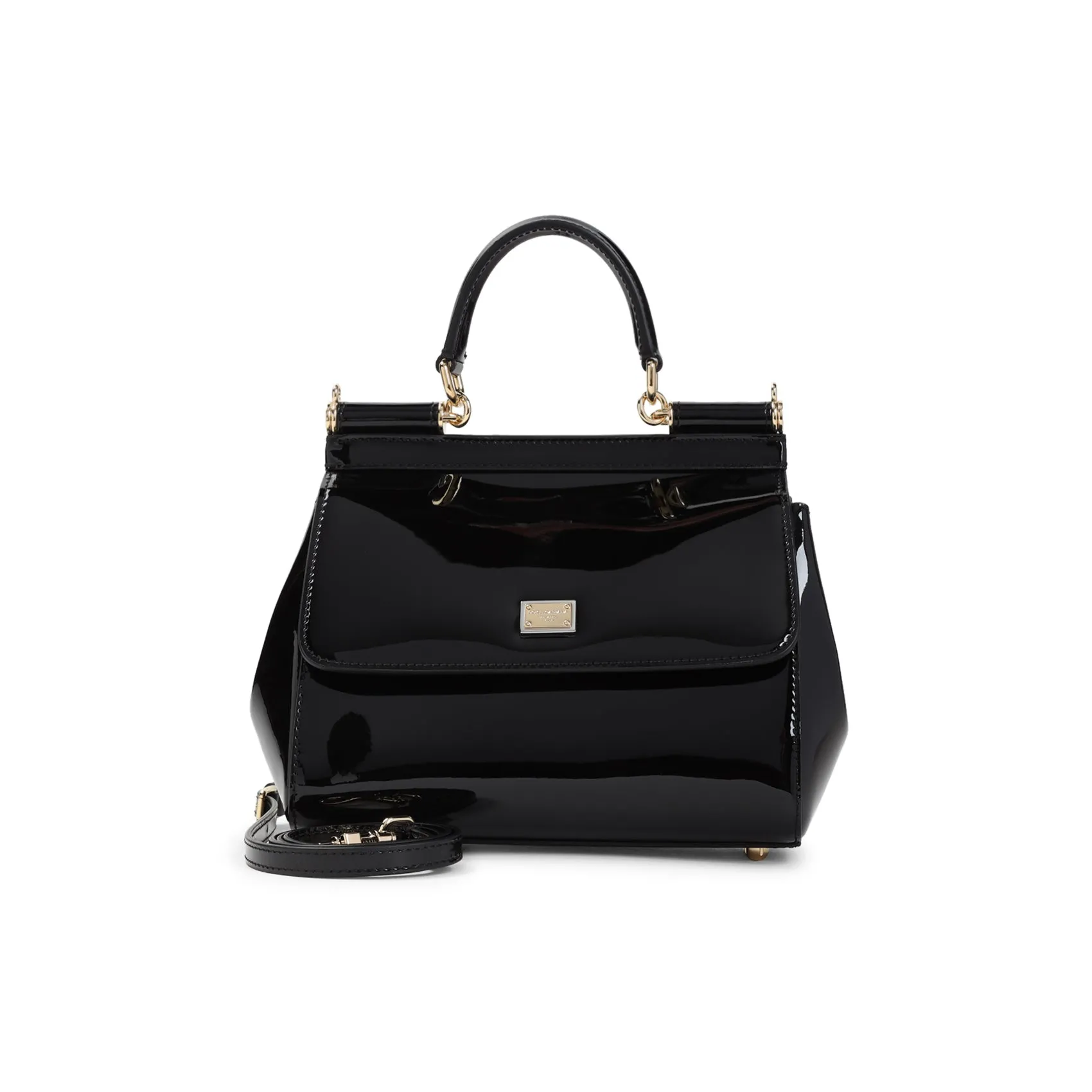 Black Medium Sicily Patent Calf Leather Handbag