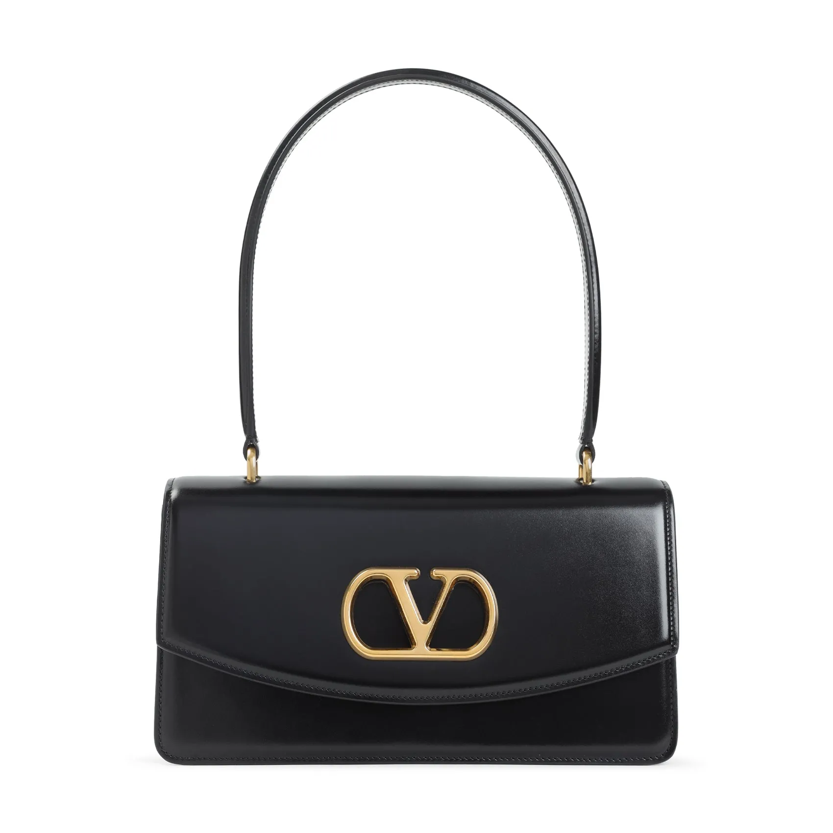 Black Calf Leather Vain Top Handle Bag