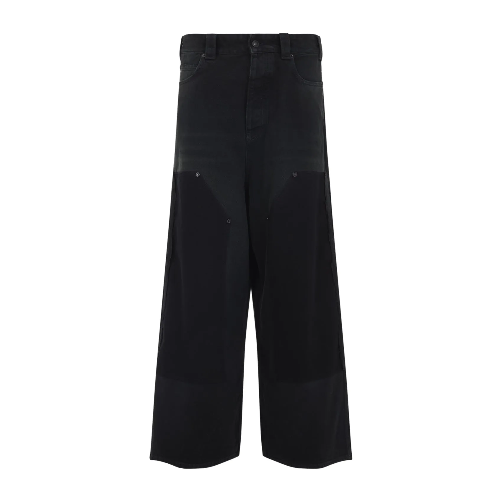 Black Ripped Off Baggy Cotton Jeans