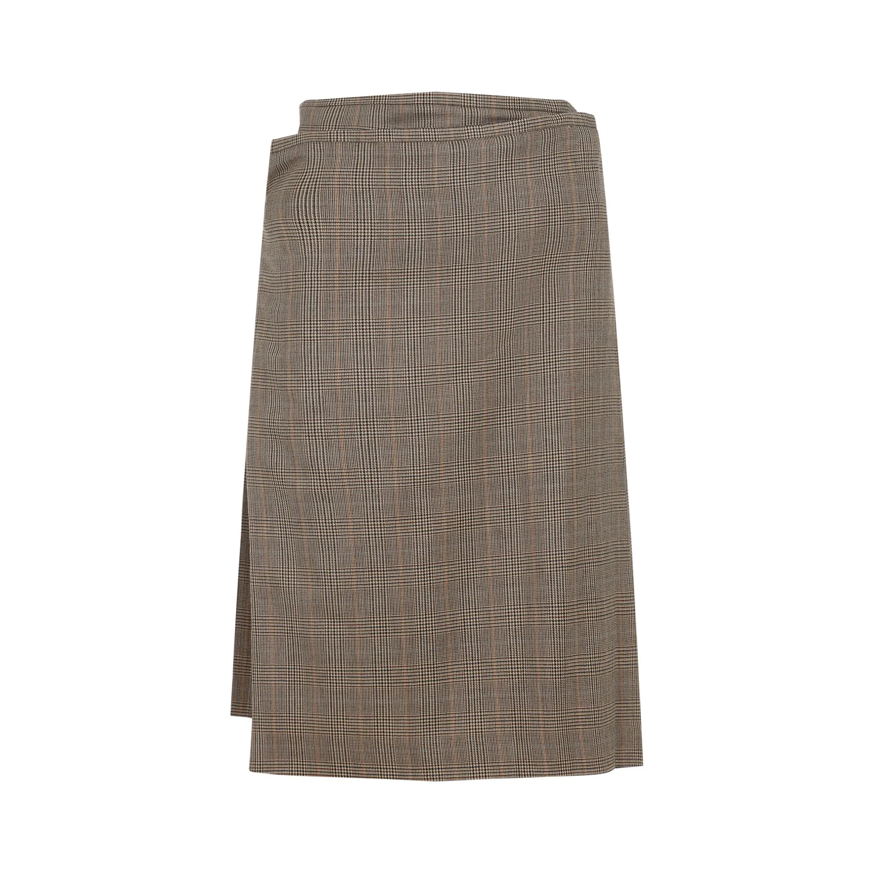 Brown Kilt Wool Midi Skirt