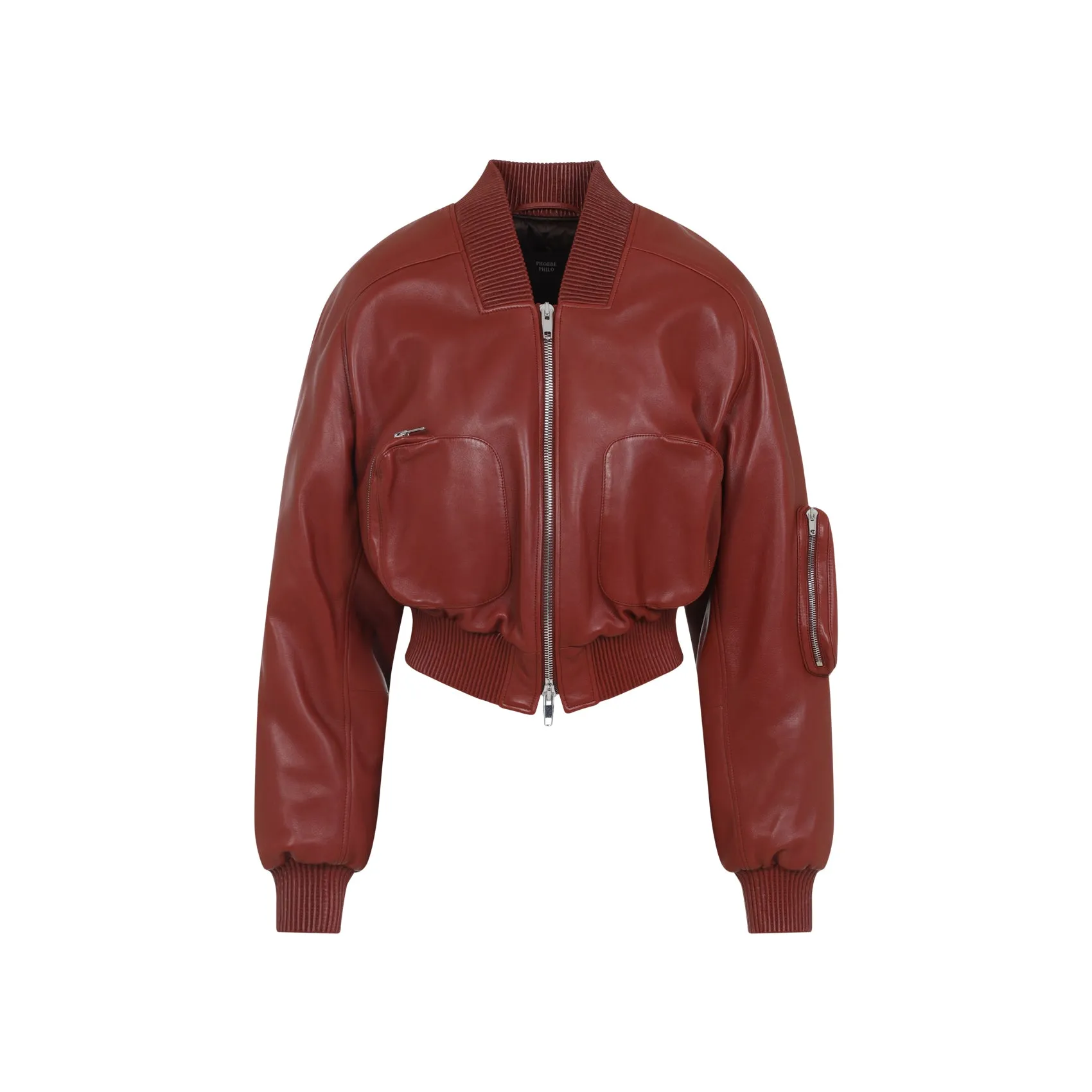Red Pocket Lamb Leather Bomber Jacket