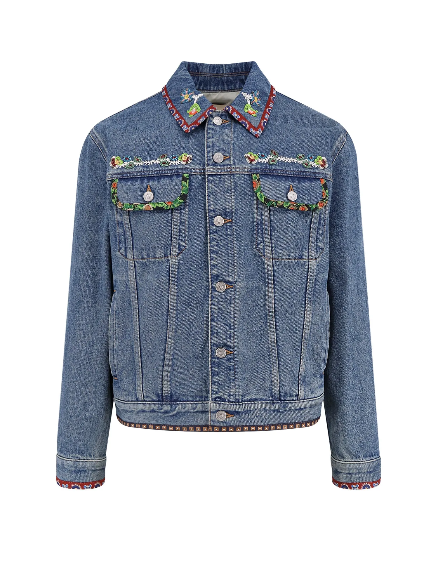 Denim Jacket With Multicolor Embroidery