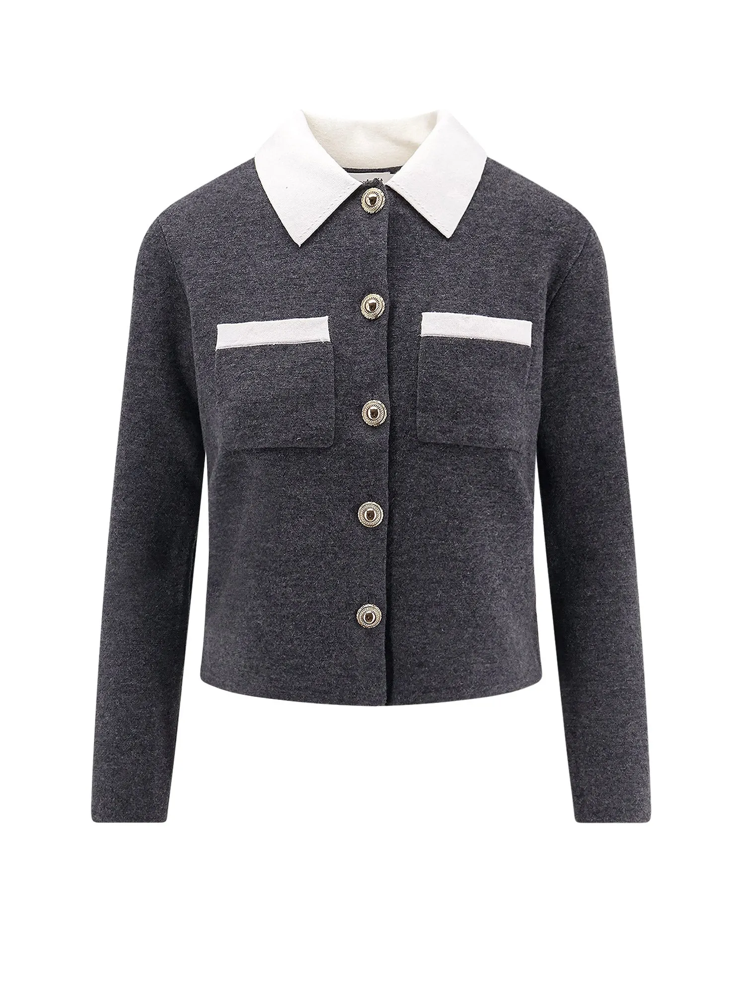 Wool Blend Cardigan With Contrasting Collar