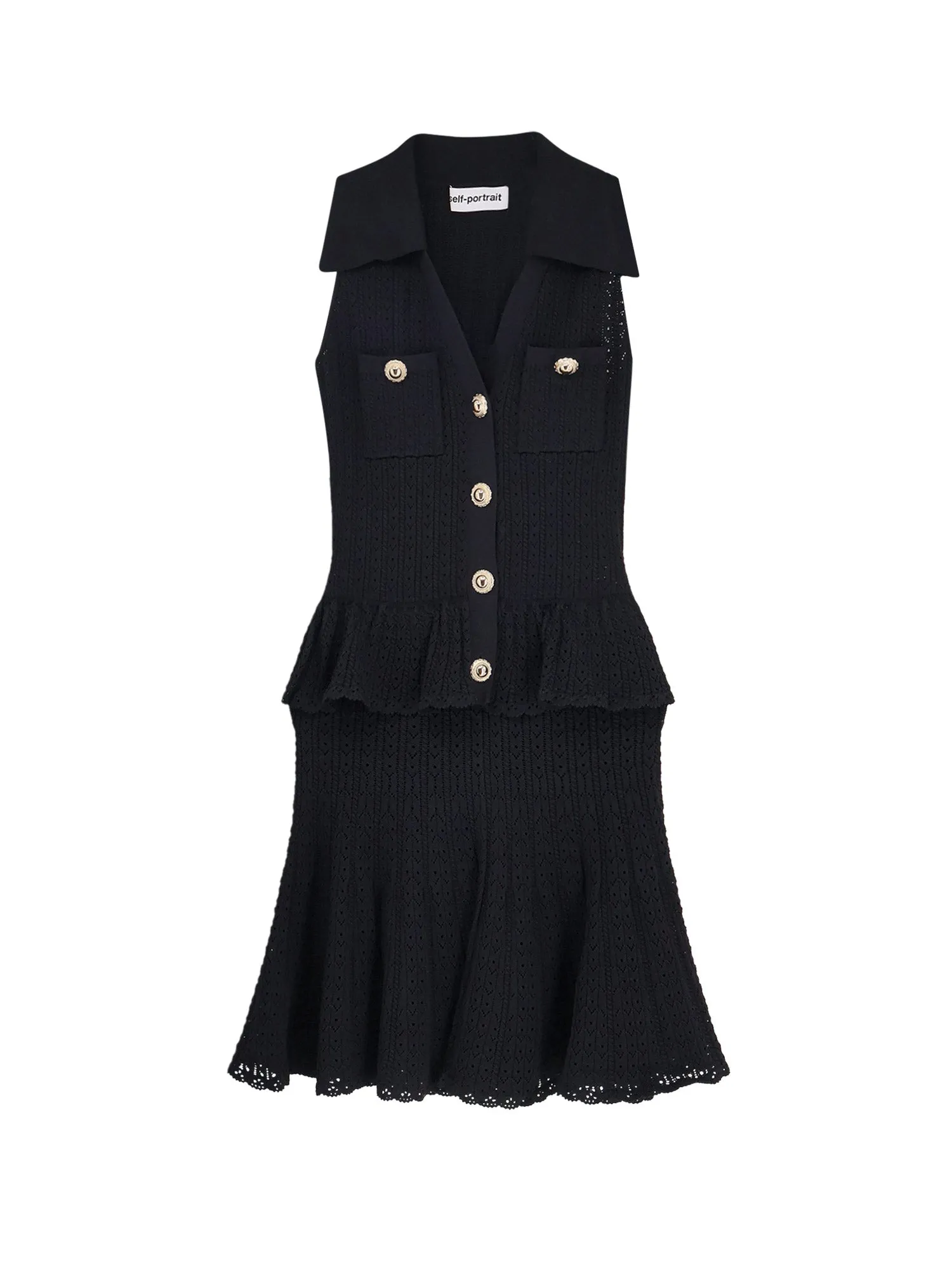 Perforated Knit Dress With Jewel Buttons