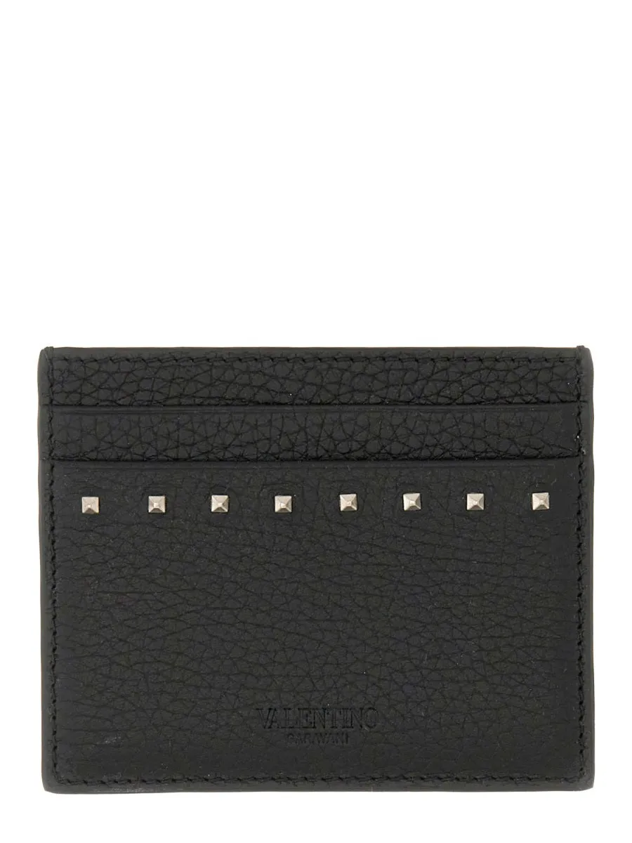 Garnet Calfskin "Rockstud" Card Holder