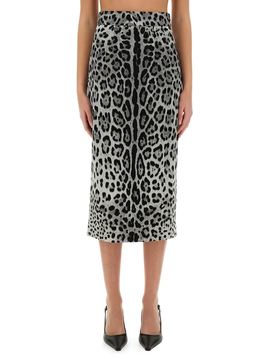 Leopard Print Charmeuse Longuette Skirt