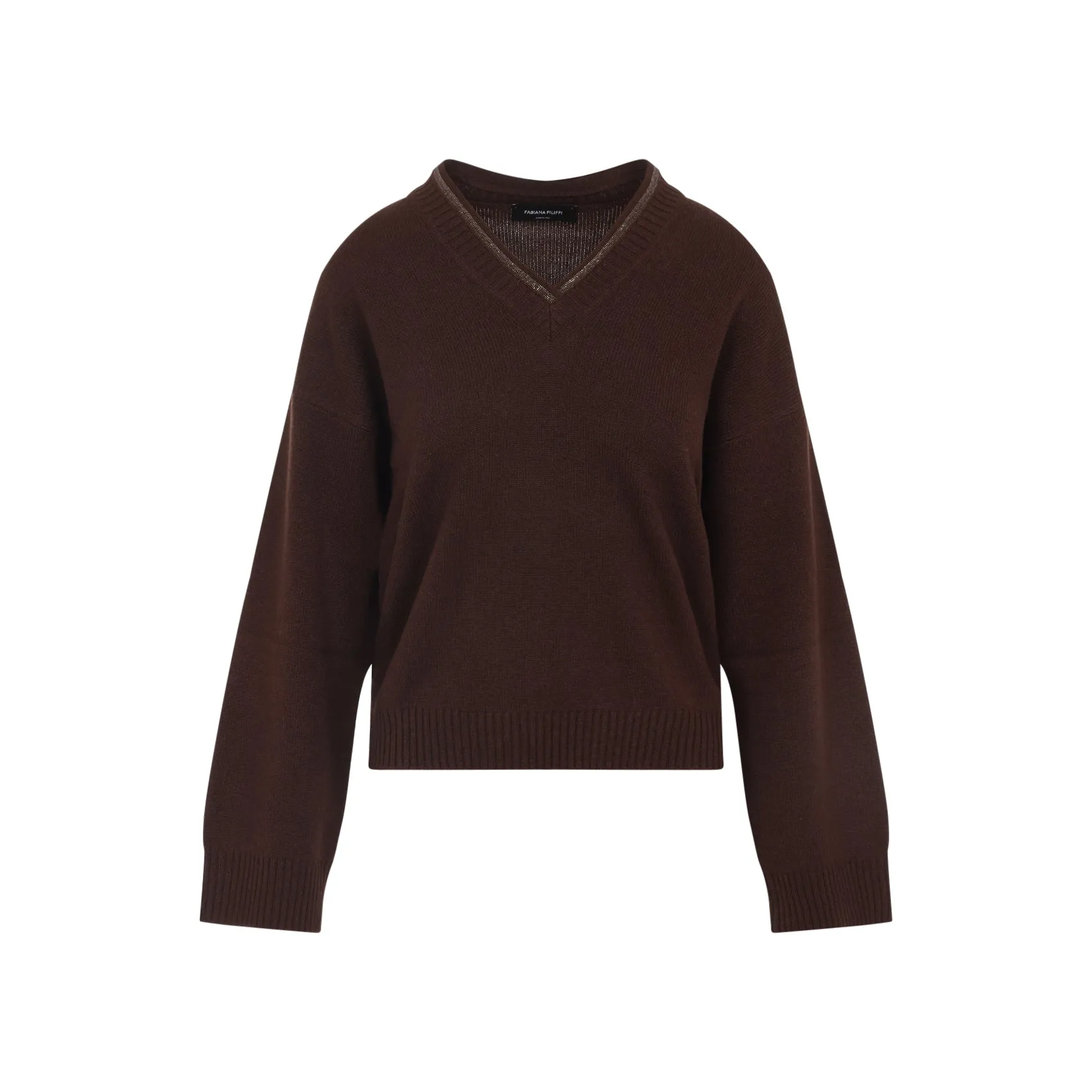 Ebony Brown Virgin Wool V Neck Sweater