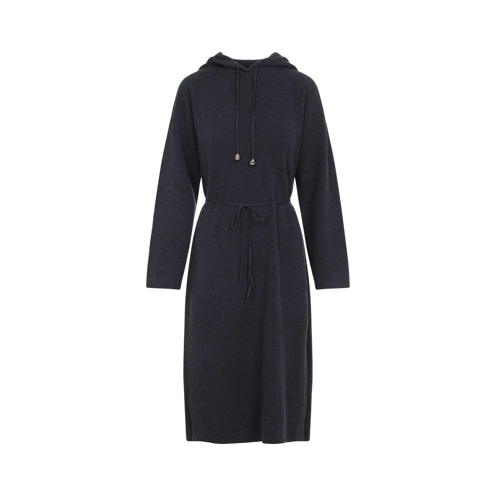 Denim Grey Virgin Wool Hooded Dress