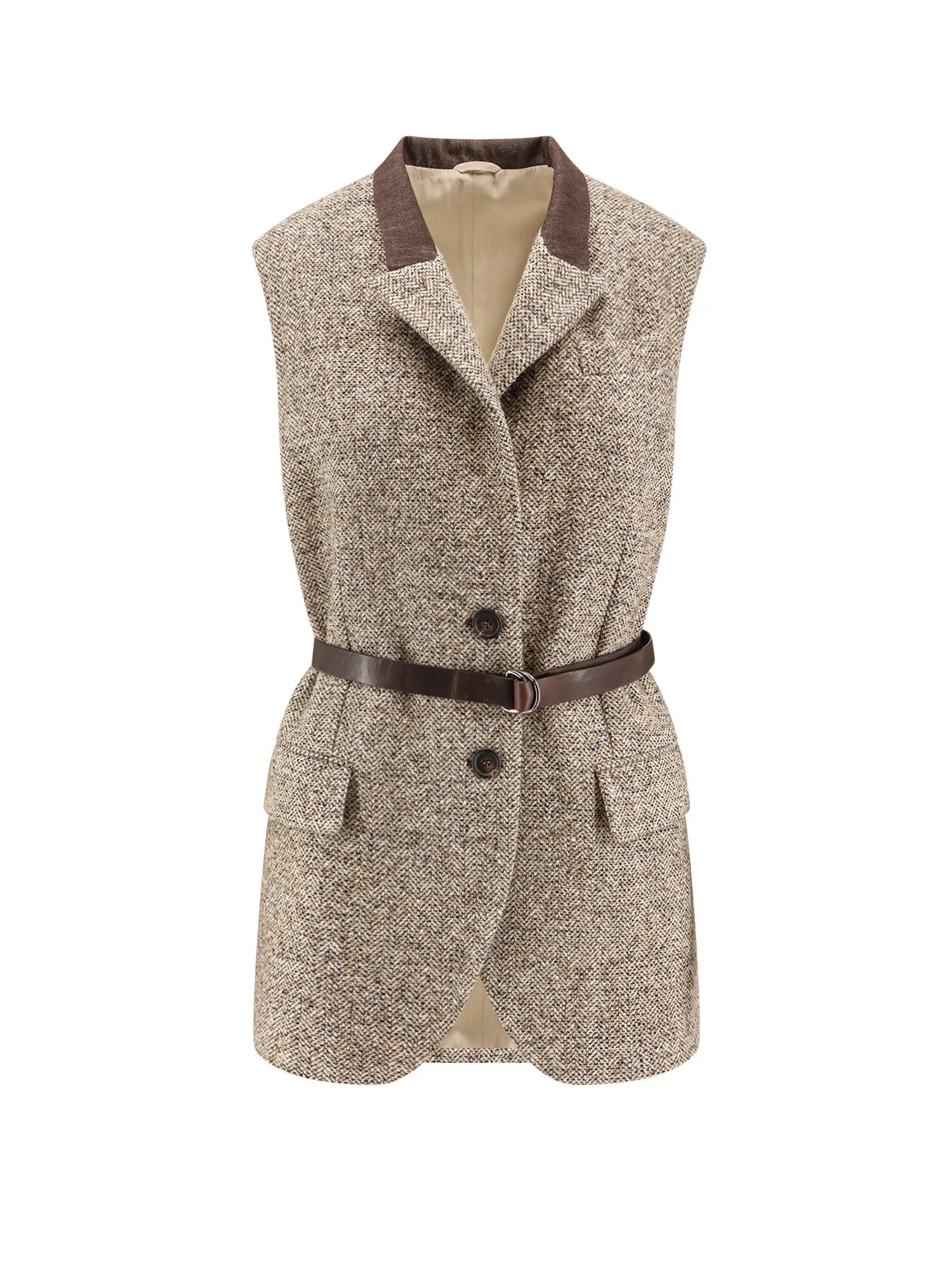 Wool Blend Vest With Leather Belt