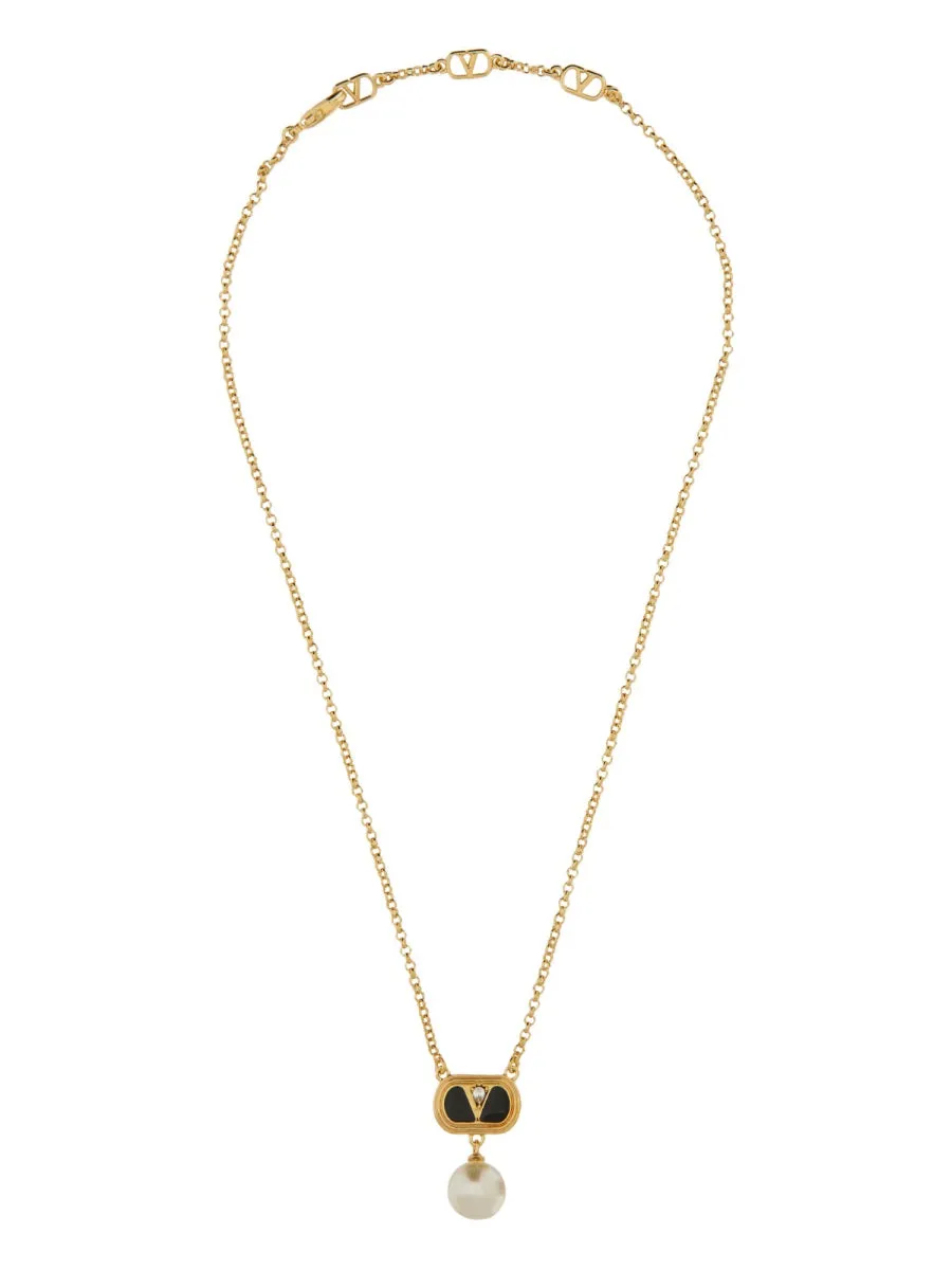 Metal "Ovalette" Necklace With Enamel, Crystal And Swarovski® Pearl