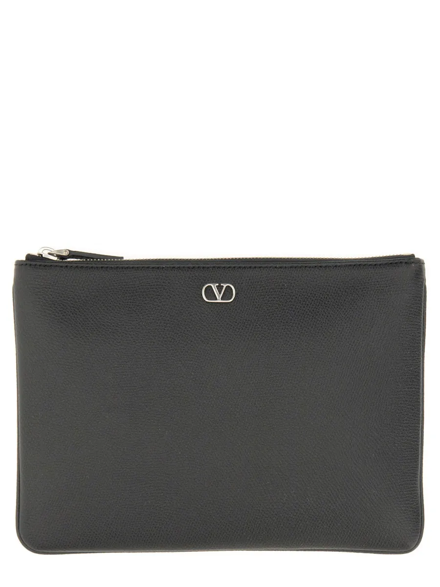 Signature Vlogo Pouch In Garnet Calfskin