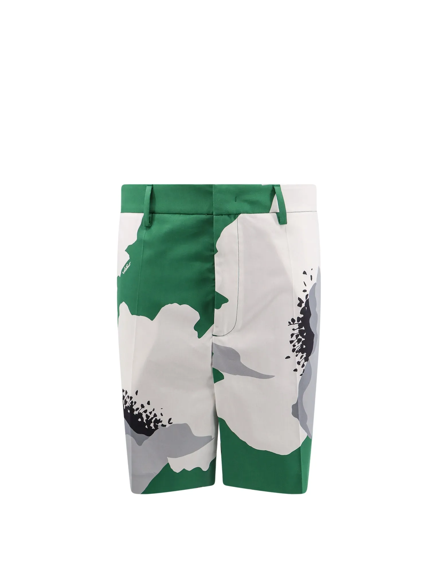 Cotton Bermuda Shorts With Valentino Flower Portrait Print