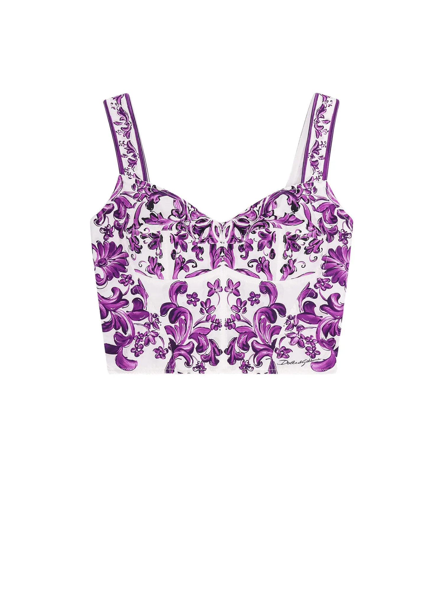 Cotton Blend Bustier Top With Maiolica Print
