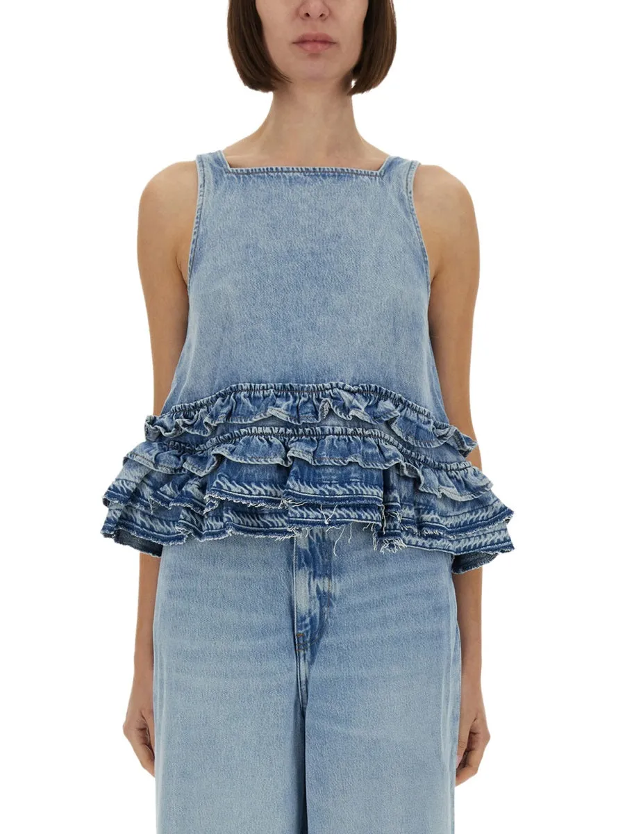 Denim Ruffle Top
