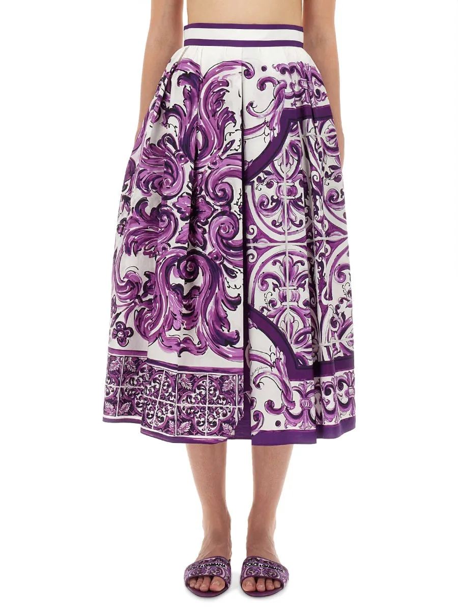Majolica Print Pleated Skirt