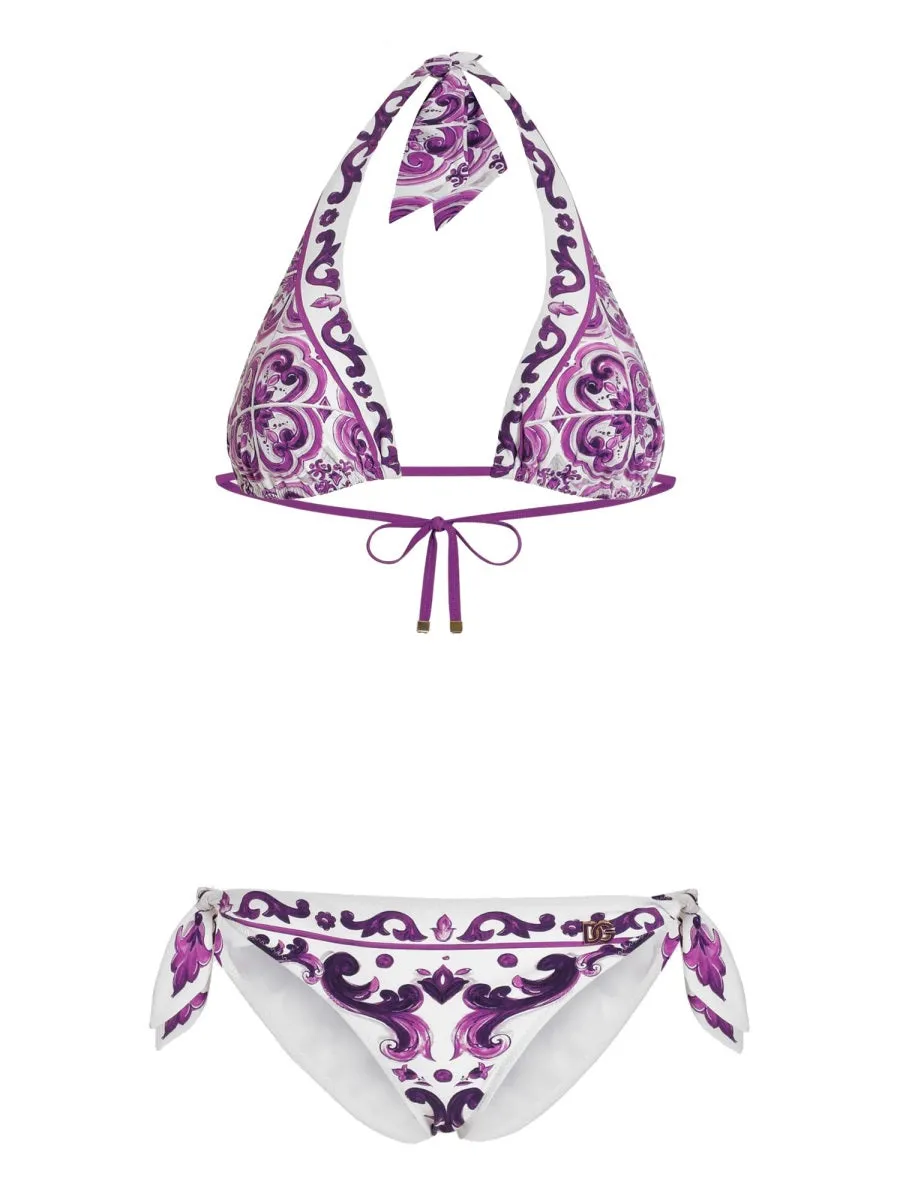 Majolica Print Padded Triangle Bikini Swimsuit