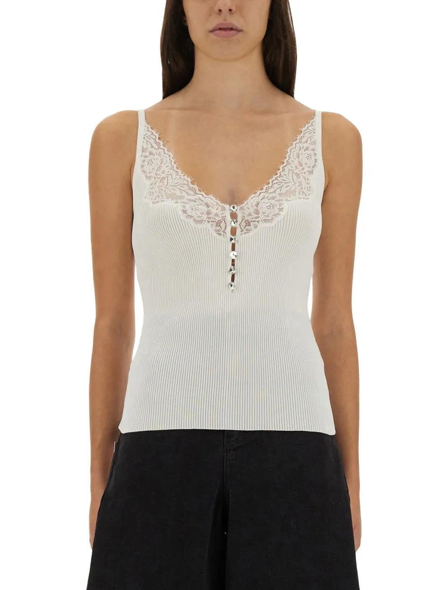 Ribbed Knit Top With Lace