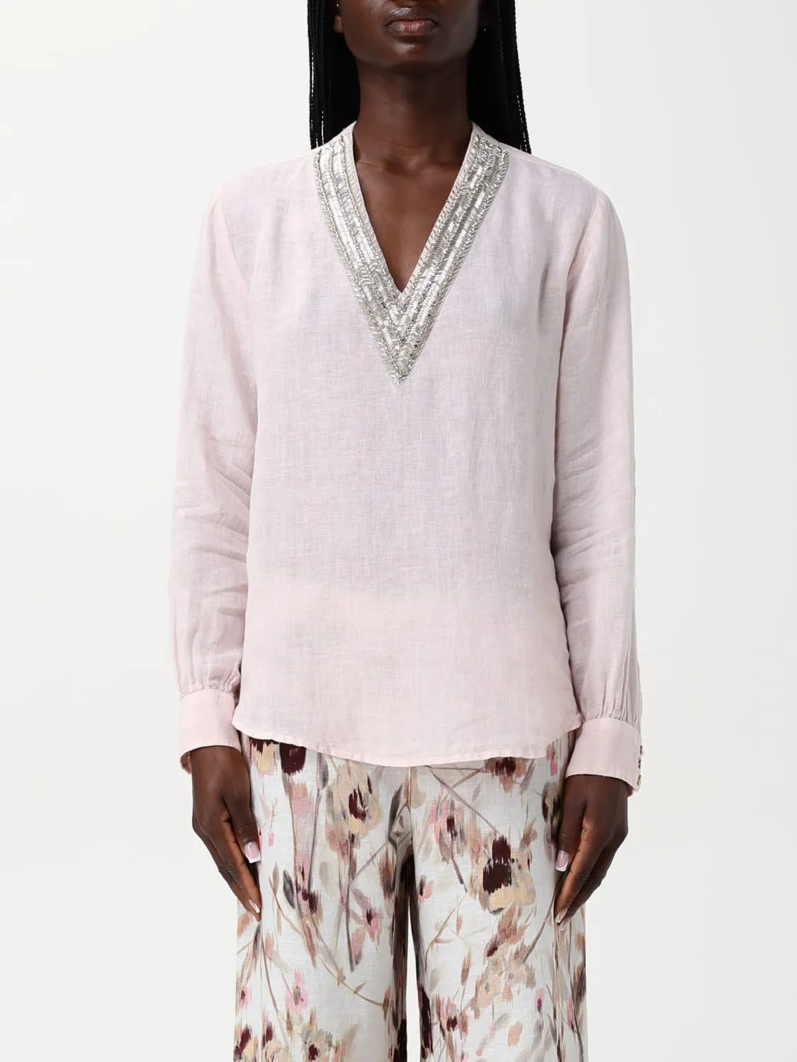 Blusa 120% Lino in lino con perline