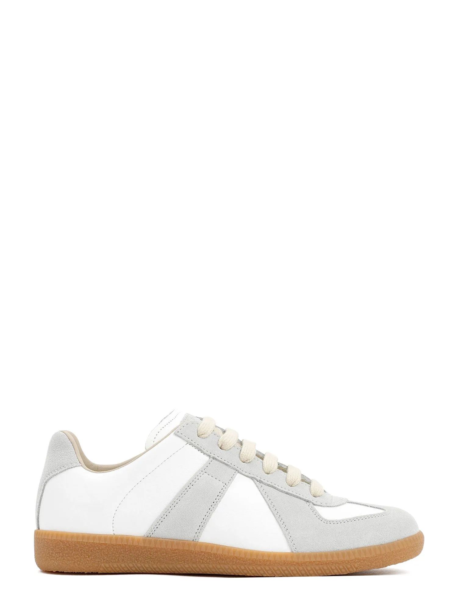 Replica Low-Top Leather Sneakers With Suede Inserts