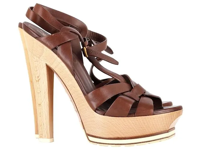 Yves Saint Laurent Sandali Saint Laurent Tribute Platform in pelle Marrone