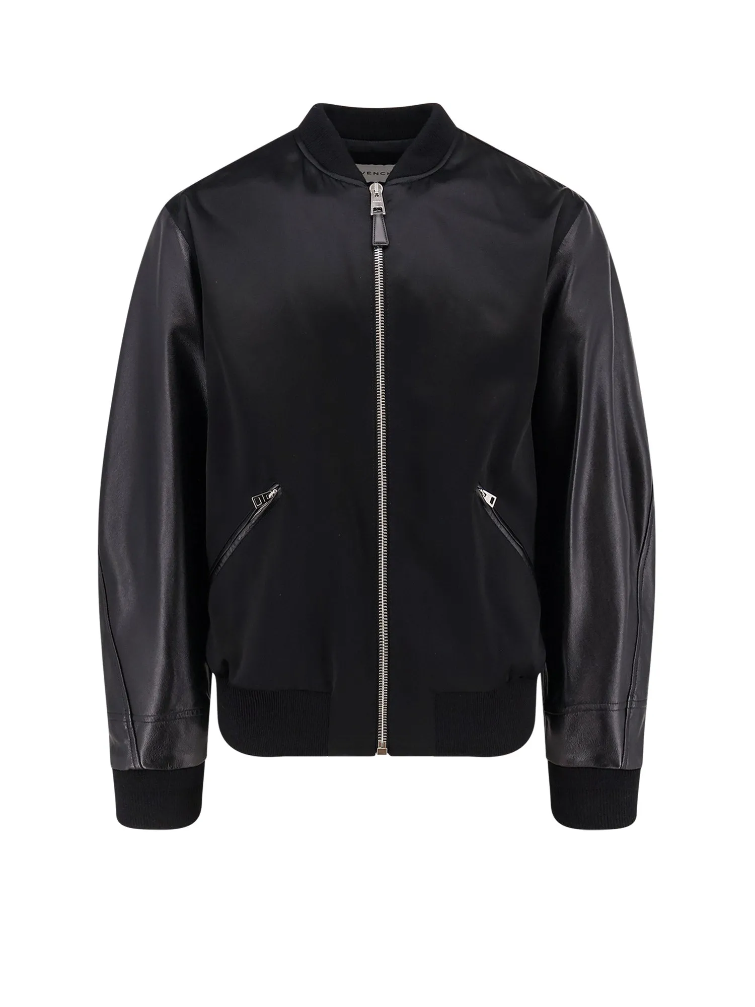 Cotton And Nylon Jacket With Leather Sleeves