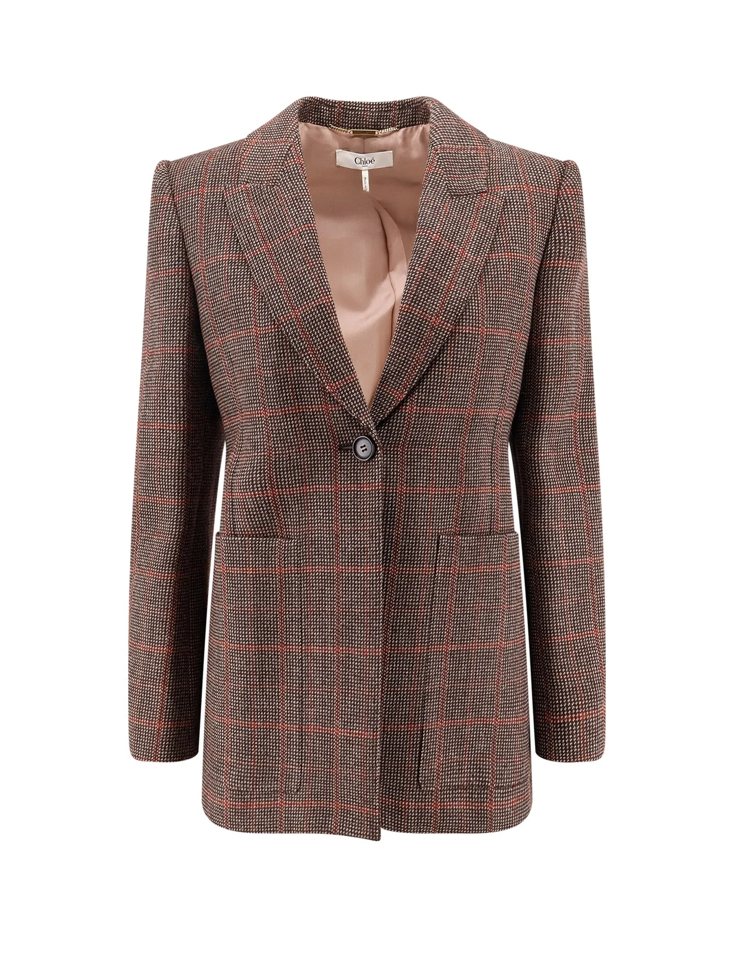 Tartan Wool Blazer With Shoulder Pads