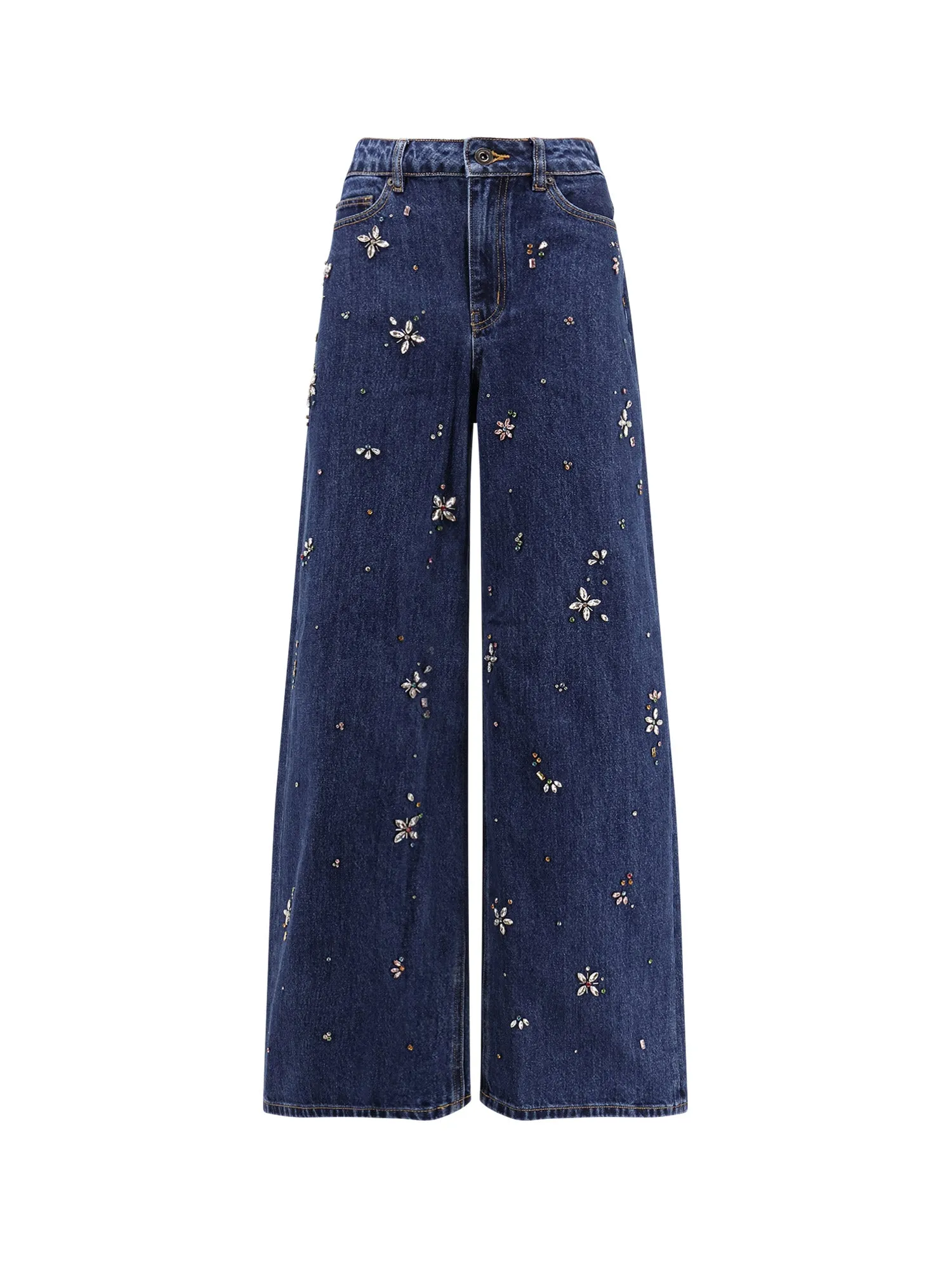 Wide Leg Jeans With Rhinsestones