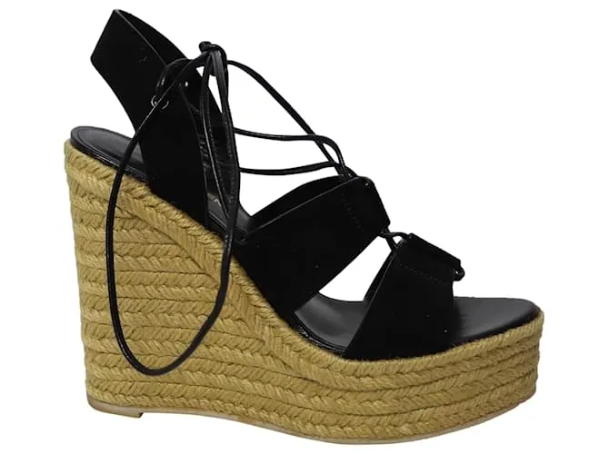 Zeppe con plateau espadrillas Saint Laurent in pelle scamosciata nera Nero