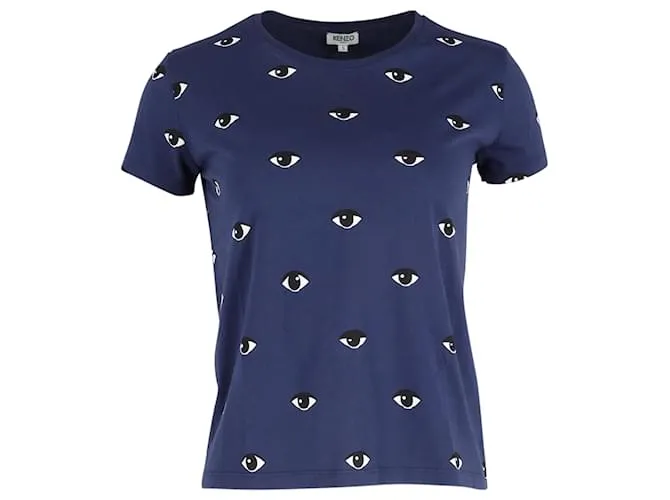 T-shirt Girocollo Kenzo Eyes da Donna in Cotone Blu