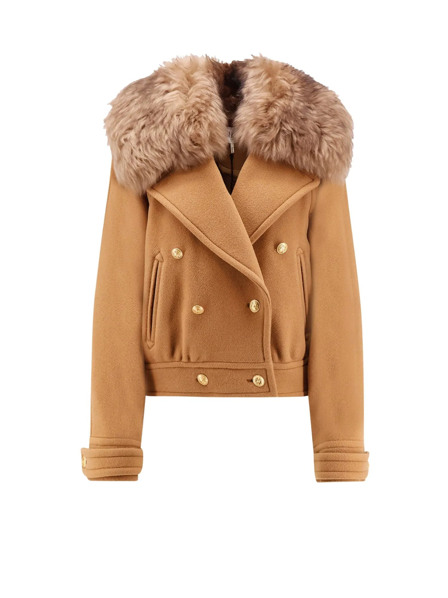 Virgin Wool Blend Jacket With Fur Collar