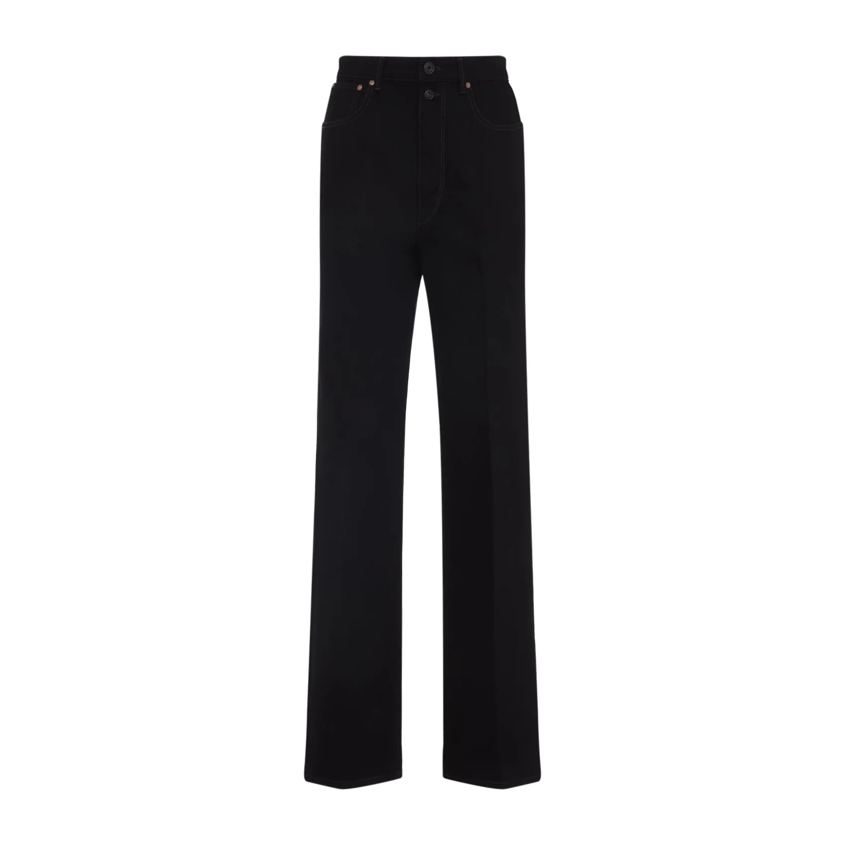 Black Cotton High Waisted Straight Pants