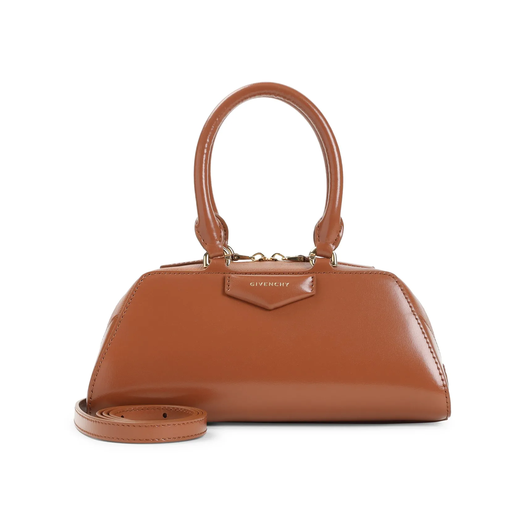 Caramel Brown Calf Leather Antigona East West Mini Bag