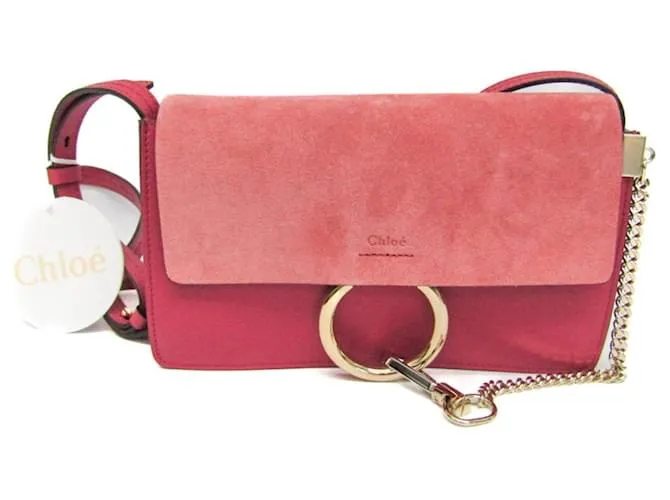 Borsa a spalla in pelle e suede rosa Chloé Faye