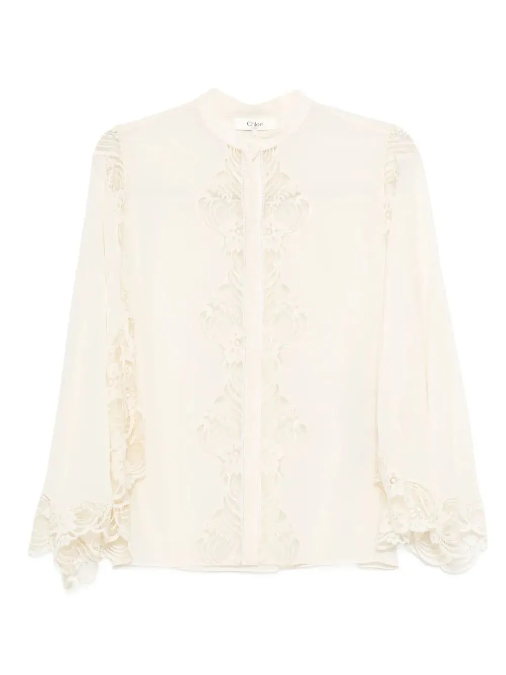 Blusa Fluida In Georgette Di Seta E Pizzo