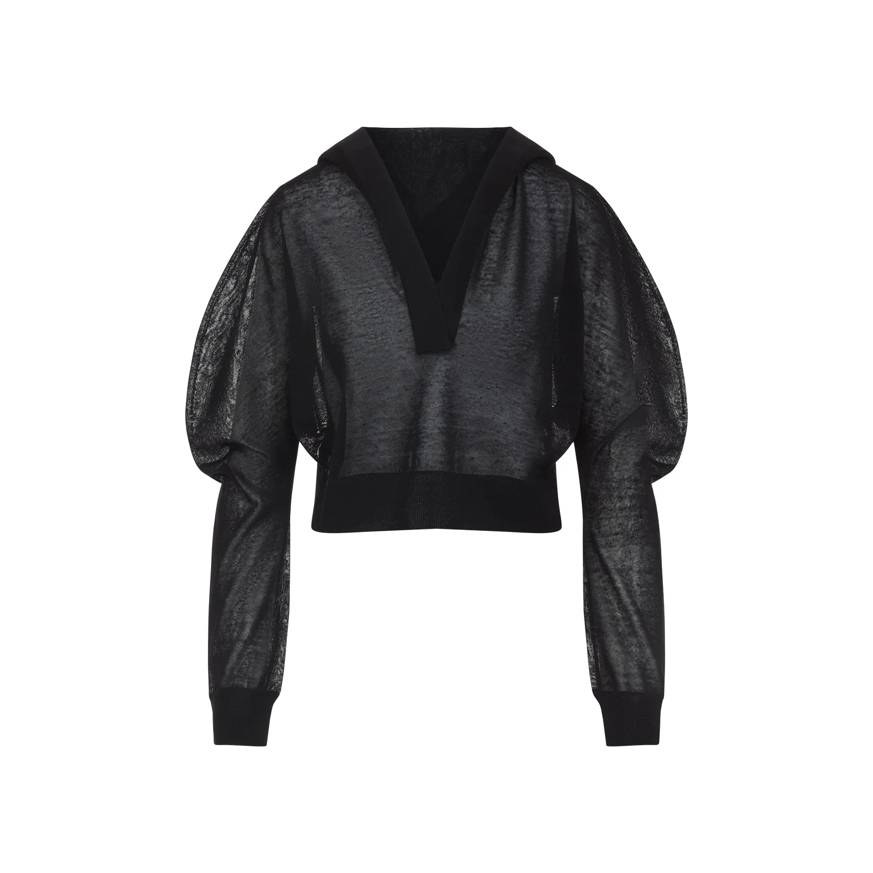 Black Linen Long Sleeves Hooded Top