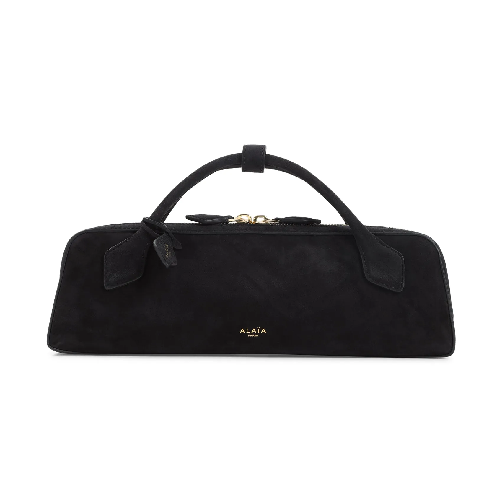 Black Goat Leather Teckel Suede Clutch Shoulder Bag