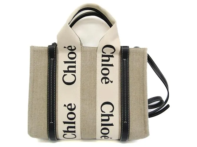 Borsa Chloé Woody CHC22AS397 Beige Blu navy