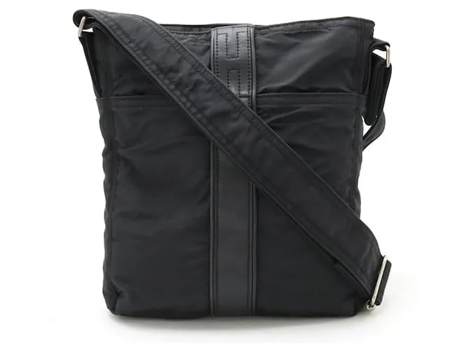 Borsa a spalla in nylon e pelle Hermès Acapulco Nero