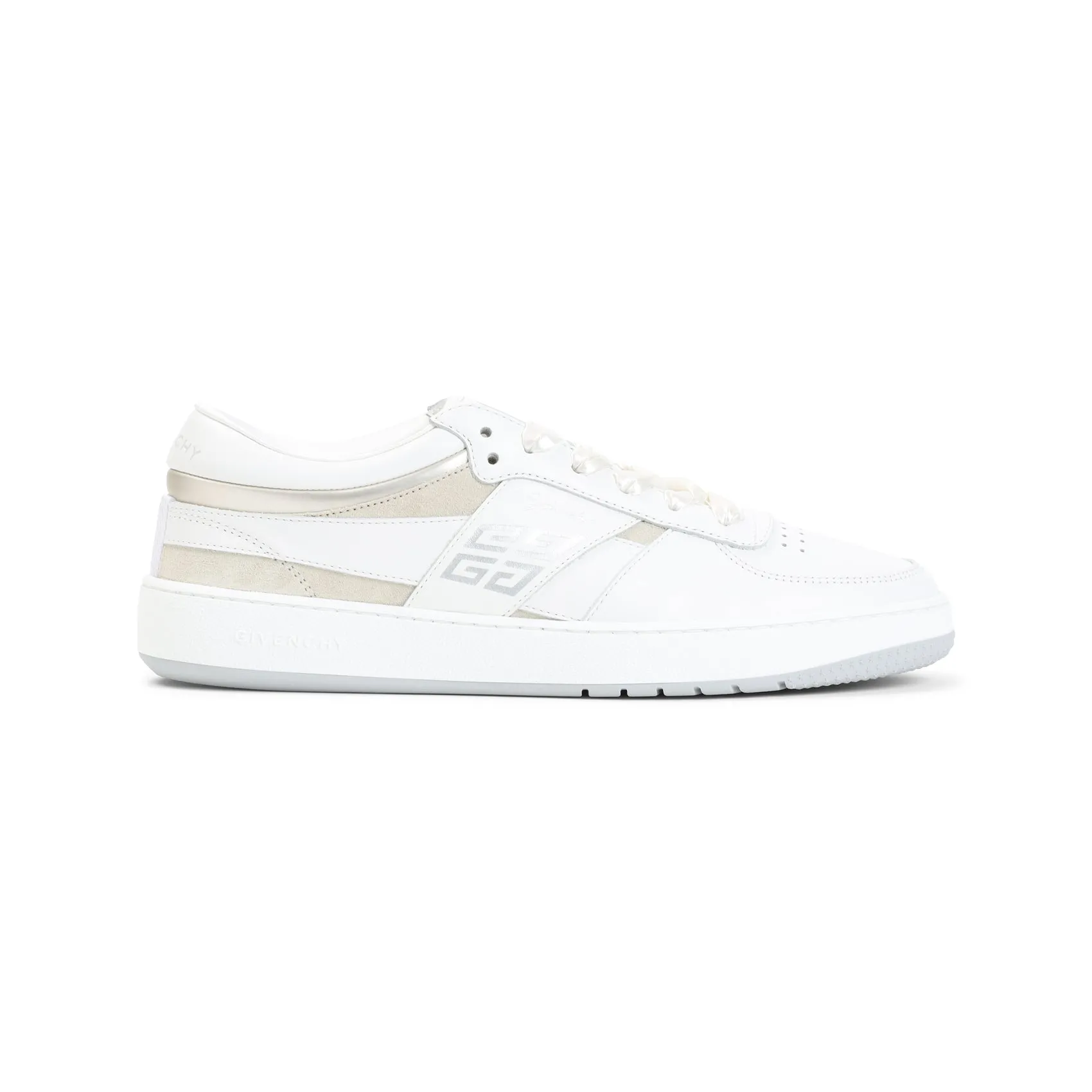 White And Beige Lace-Up Calf Leather Sneakers