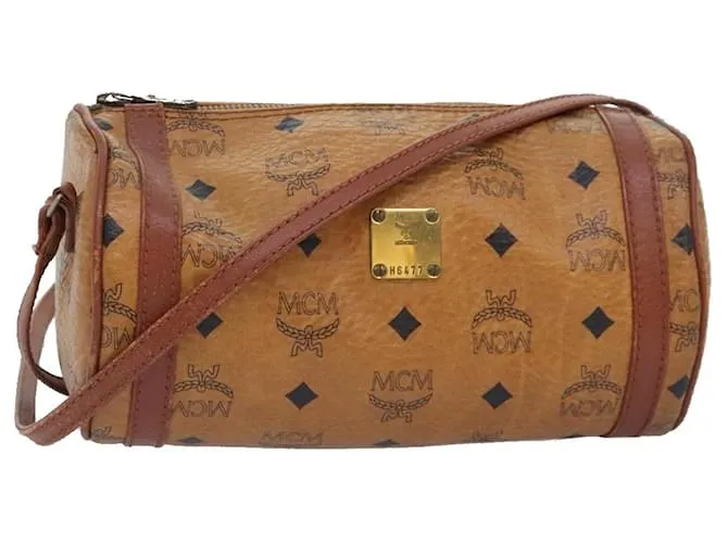 Borsa a spalla MCM Vicetos Logogram in pelle PVC marrone Auth bs18223