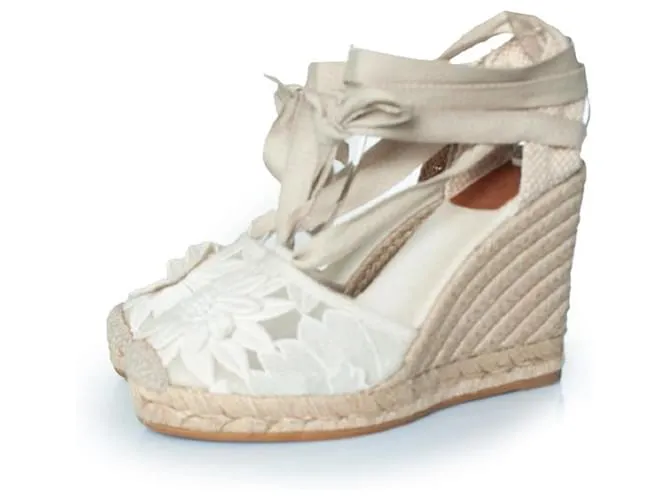 Tory Burch, zeppa espadrille floreale Bianco