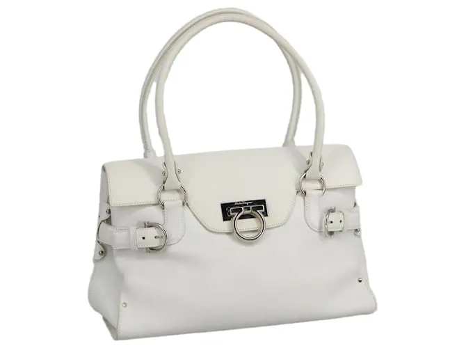 Borsa a Spalla Gancini in Pelle Bianca Argento Auth 98118 di Salvatore Ferragamo Bianco