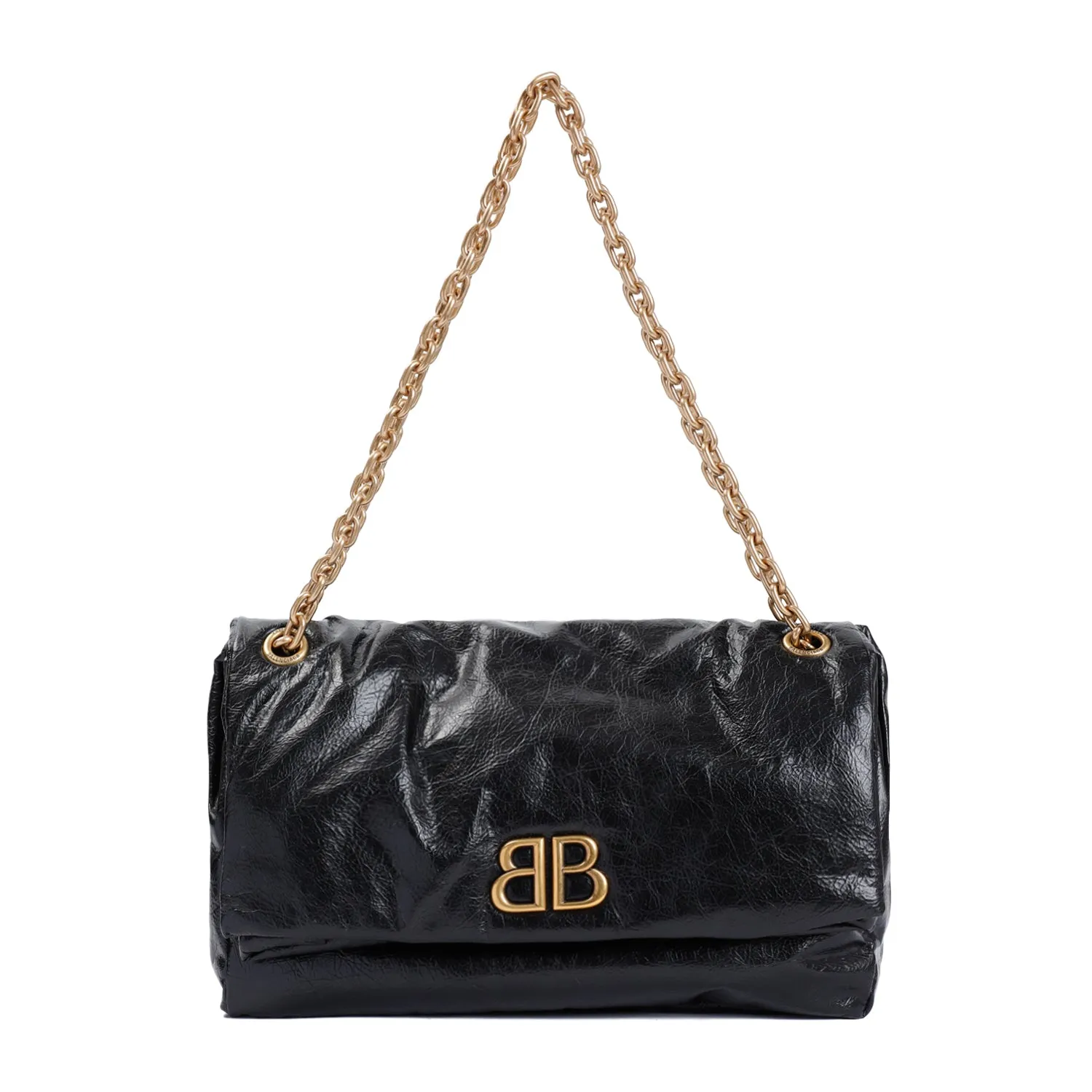 Black Monaco Chain Calf Leather Bag