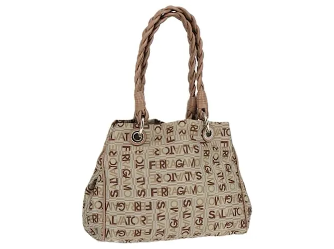 Borsa a mano Salvatore Ferragamo in tela beige Auth 100237