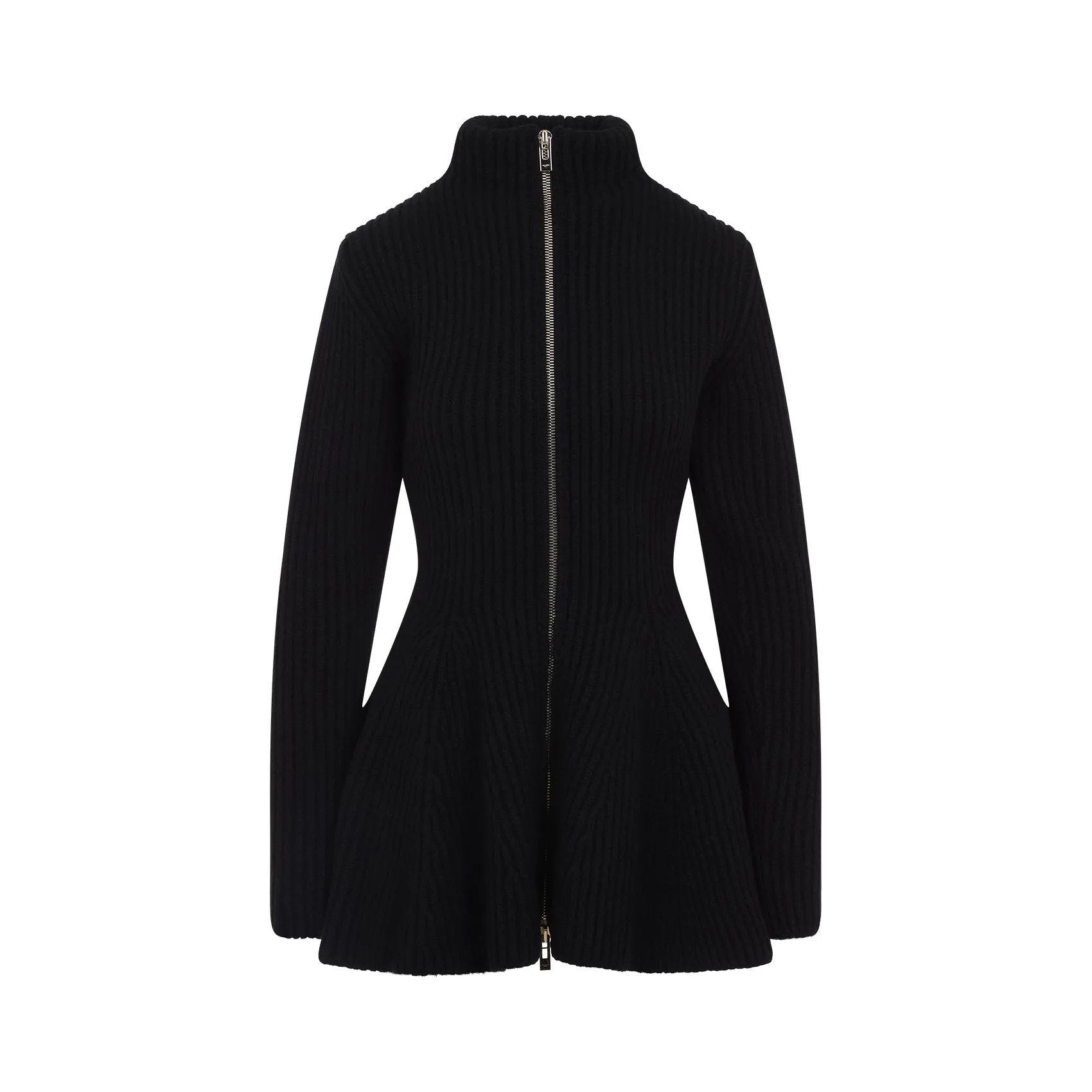 Black Wool Peplum Cardigan