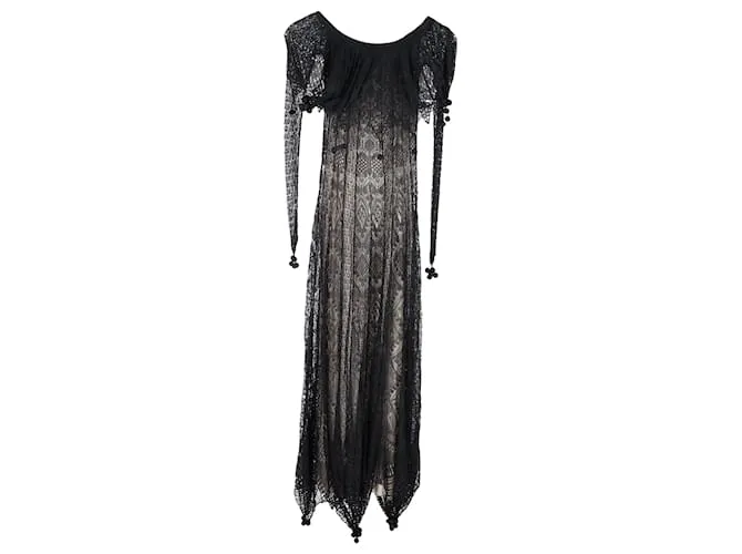 Abito maxi in pizzo nero in seta Alexander Mcqueen con spalle scoperte